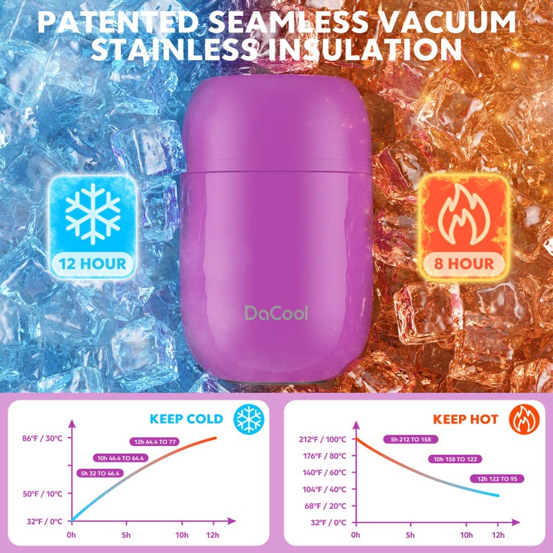 DaCool Insulated Food Jar Food Thermo Insulated Lunch Container 16 oz Vacuum Stainless Steel Kids Thermo for Hot Cold Food for Kids Adult with Spoon Leak Proof for School Office Travel, Purple - Image 3